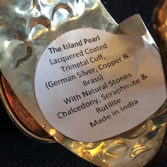 Tri-Metal Stone Cuff Statement Bracelet - Picture 4 of 8